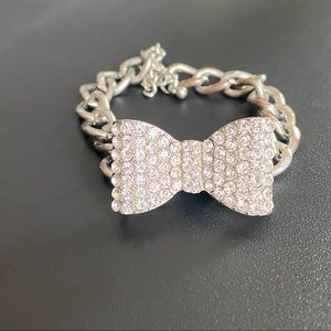 Silver rhinestone bow chain bracelet